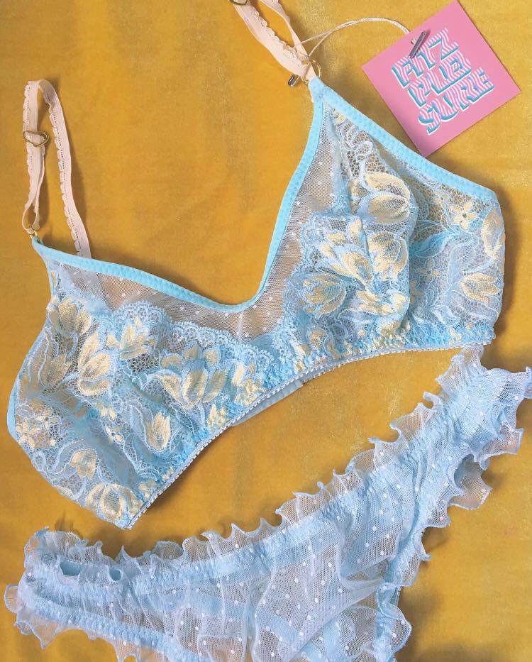 Soft blue bralette with matching sheer panty