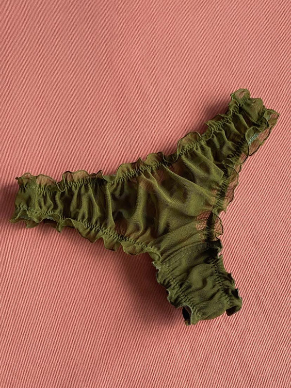 Olive Ruffly Thong
