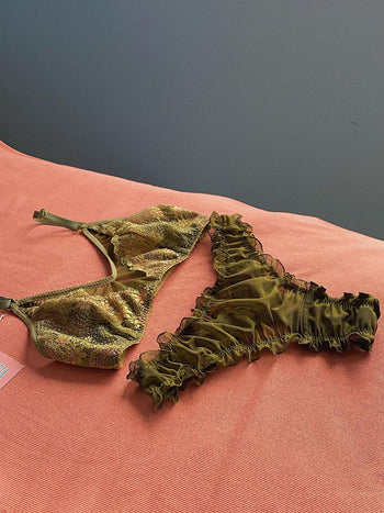 Olive Ruffly Thong